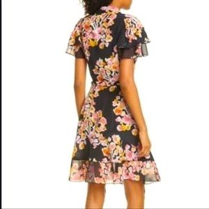 DYVNA-Silk Belted Floral Pink Flutter Sleeves Dress size 2 boutique